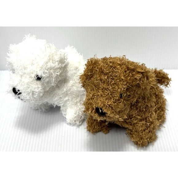 Unbranded Other - Small Plush Puppy Dog Stuffed Animals 2pc Set White Brown Mini Soft Toys